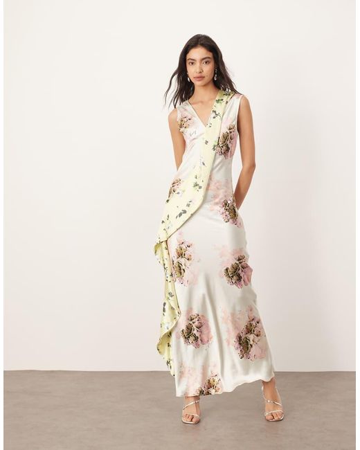 ARRANGE Asymmetrische Maxi Jurk Met Vlakken En Gemengde Bloemenprint in het Natural