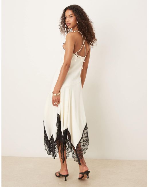 ASOS Cami Cream Slip Dress With Black Contrast Lace And Hanky Hem in ...