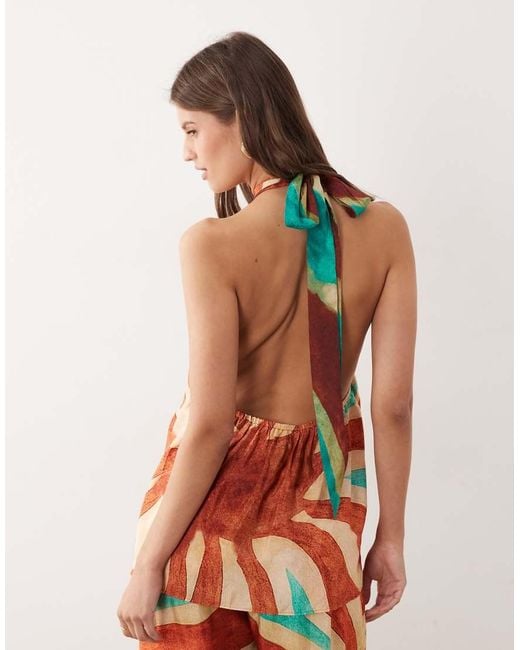 River Island Orange Swirl Print Halterneck Top