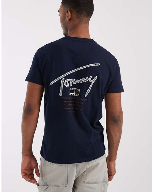 Tommy Hilfiger Blue Regular Signature Detail Black Print T-shirt for men