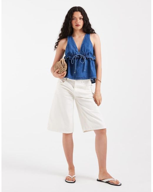 ASOS Blue Denim Plunge Swing Top