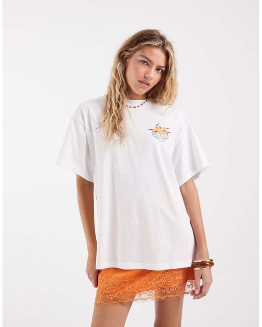 Vero Moda White Sorrento Oranges Oversized Graphic T-shirt