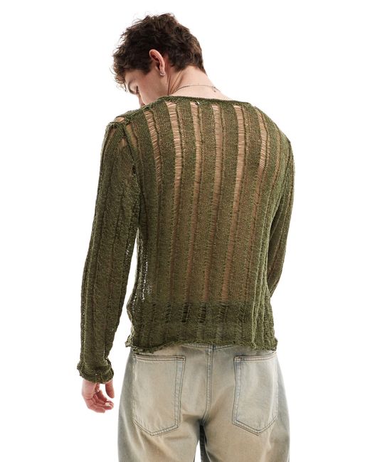 Collusion Green Distressed Knit Jumper for men