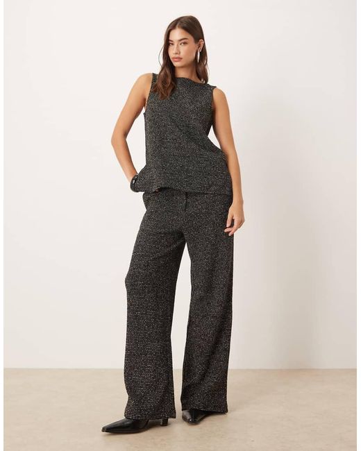 Pantalones Negros Efecto Purpurina De Pernera Ancha De Tejido Texturizado De (Parte De Un Conjunto) Vila de color Black