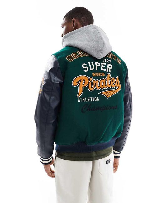 Superdry Gray Hooded College Patched Bomber Jacket for men