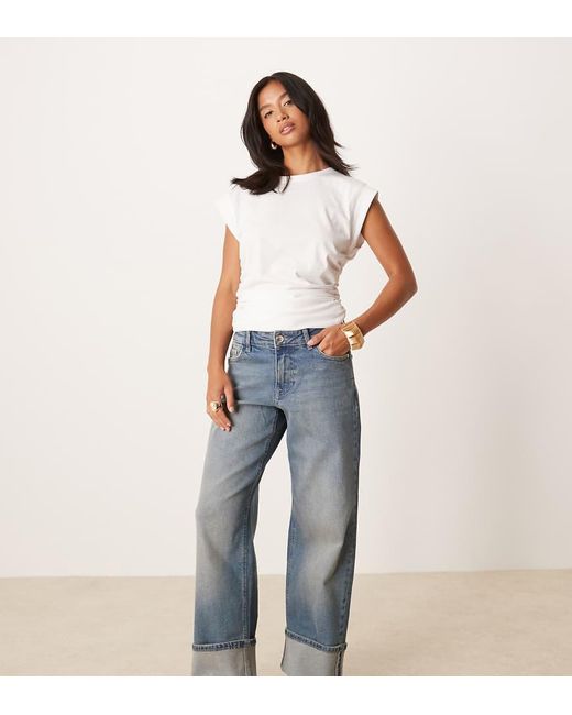 JDY Petite Blue Katie Fold Up Straight Jeans