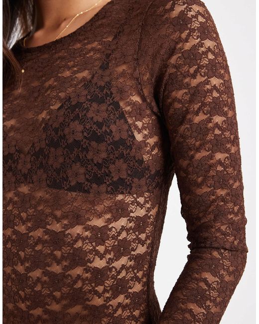 ASOS Brown – langärmliger body aus transparente spitze