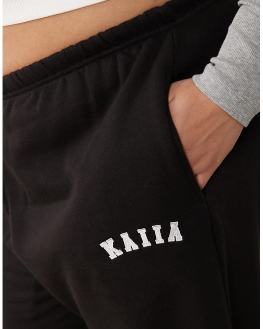 Kaiia Black Plus Cotton Blend Embroidered Logo Cuffed Trackies