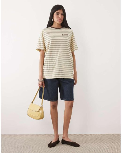 New Look Gray Striped Oversized Tee