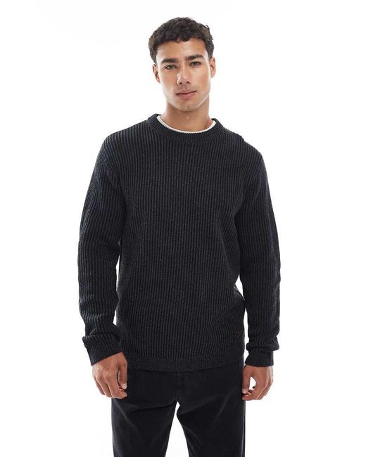 Jack & Jones Blue Oversized Thick Ribbed Jumper for men