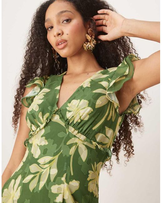 ANAYA Green Floral Print Ruffle Midaxi Dress