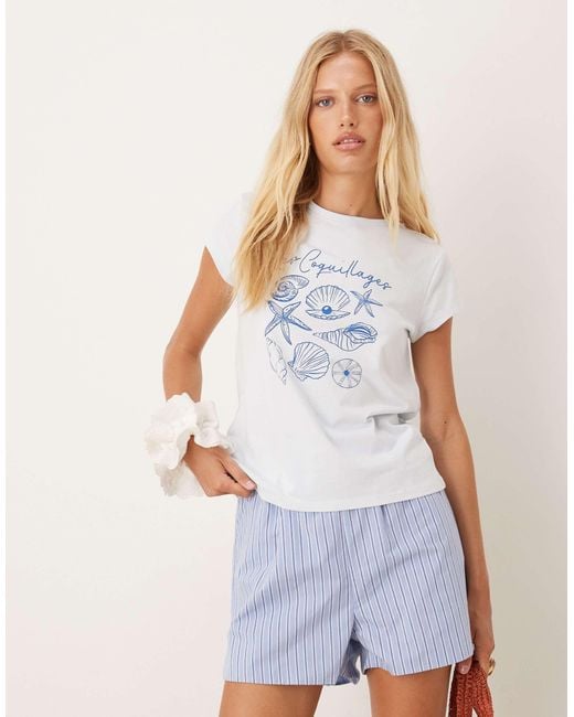 Mango White T-shirt With Shell Print