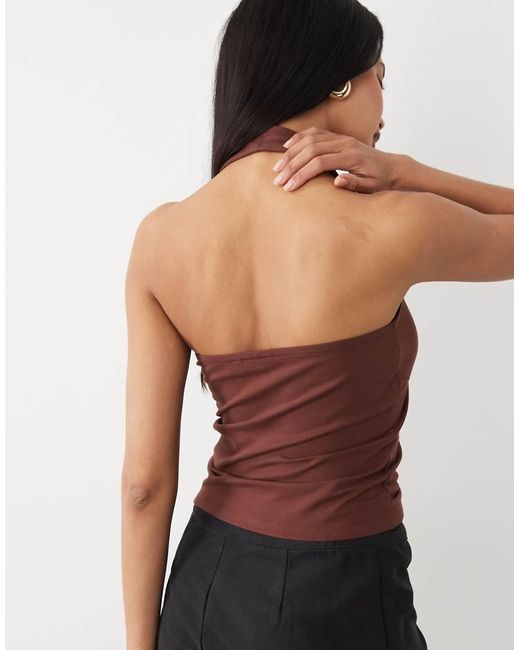 ASOS Blue Cotton Plunge Halter Top