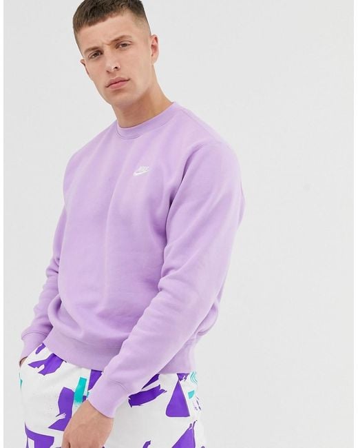 Nike Club Fleece Crew Neck Sweatshirt In Lilac in Purple for Men | Lyst