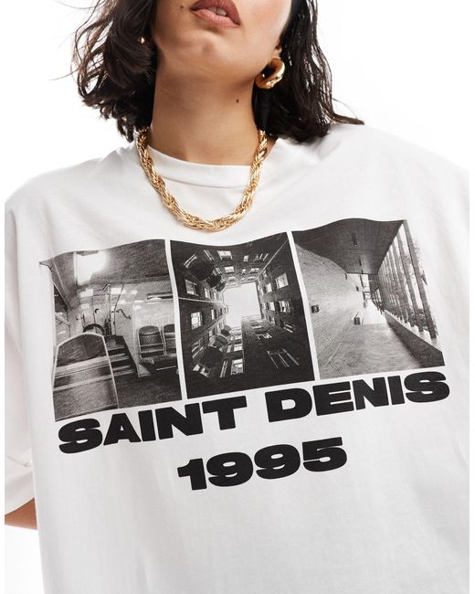Camiseta blanca extragrande con estampado gráfico "saint denis 1995" ASOS de color White