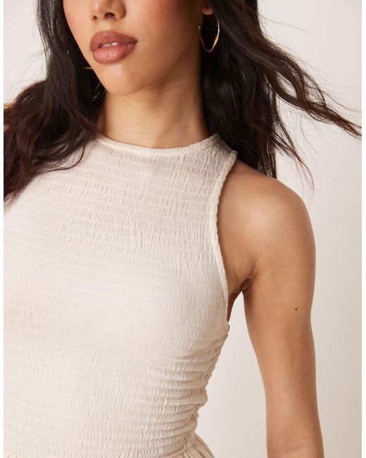 ASOS Natural Racer Crinkle Bodice Poplin Skirt Midi Dress