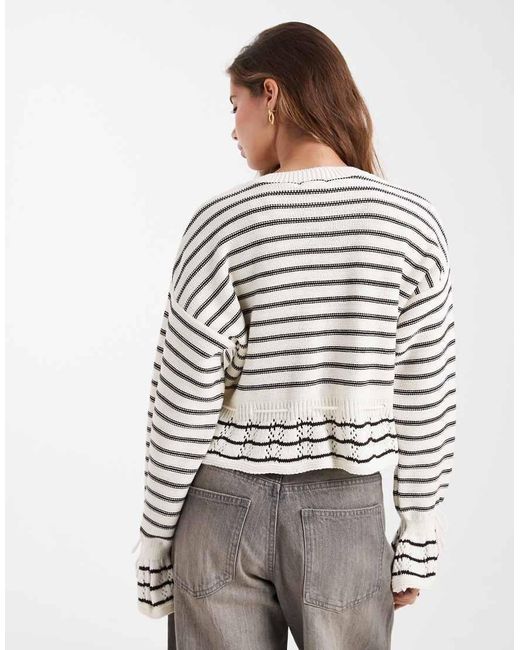 Miss Selfridge White Knitted Tie Waist Stripe Cardigan-yellow