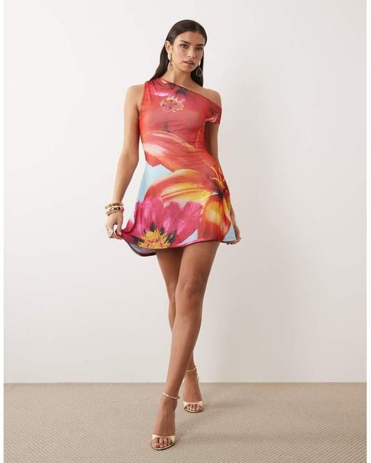 Kaiia Exclusive Double Layered Slinky Off Shoulder Skater Mini Dress