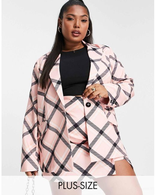 The Frolic Plus Pink The Frolic Exclusive Plus Check Print Blazer Co-ord