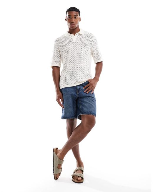 Jack & Jones White Thick Crochet Polo for men