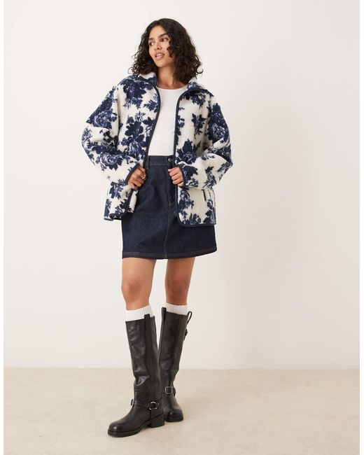 ASOS Blue Zip Through Borg Fleece