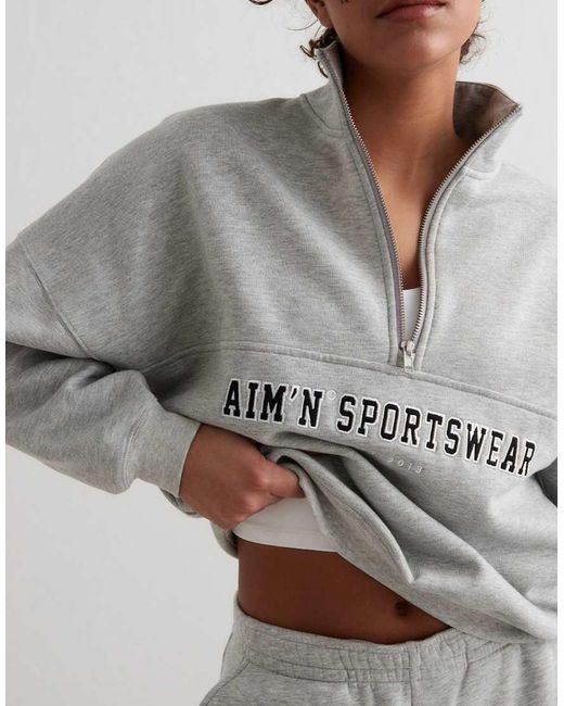 Aim'n Gray Melange Varsity Sweat Half Zip