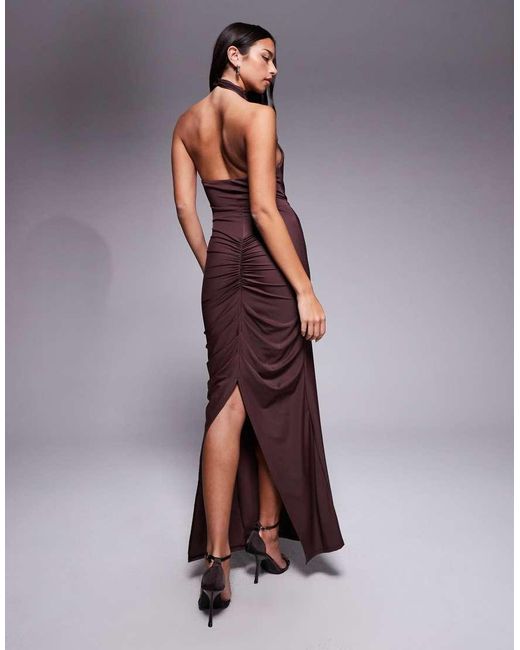 ASOS Purple Sculpting Jersey High Neck Drape Ruffle Maxi Dress