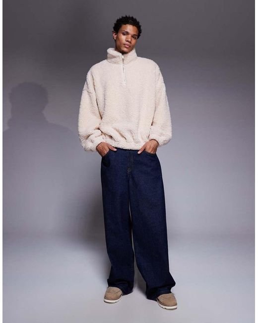 ASOS Extreem Oversized Sweatshirt Van Imitatiebont Met Korte Rits En Opstaande Boord in het Gray voor heren