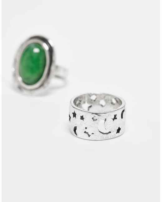 Confezione Da 2 Anelli Con Pietra Sintetica Verde di Reclaimed (vintage) in White