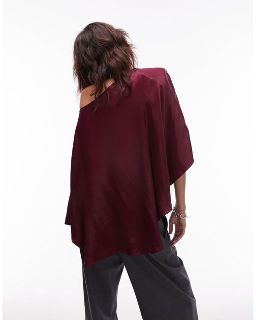 ASOS Red Satin One Shoulder Drape Top