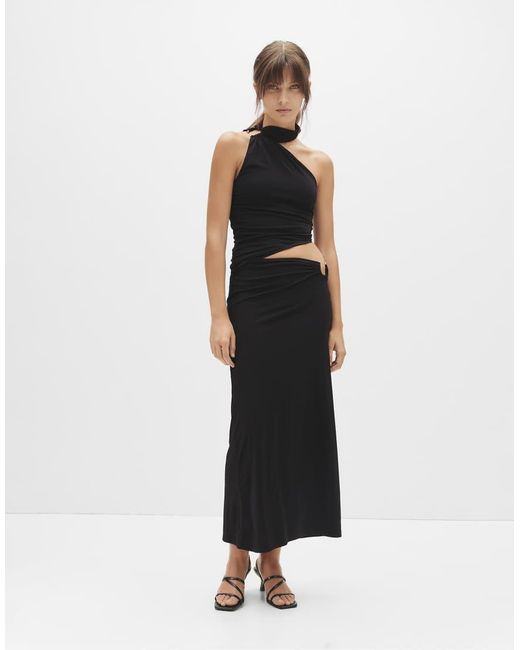 Pull&Bear Black Cut-Out Midi Dress