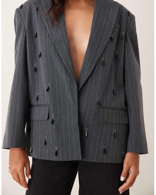 ASOS Gray Tailored Embellished Oversized Blazer