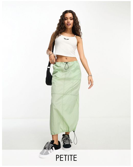 Noisy May Green Drawstring toggle Maxi Parachute Skirt