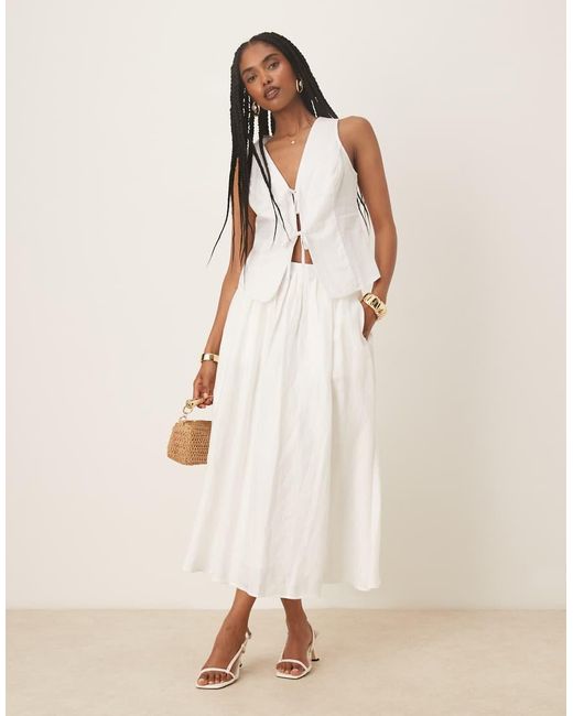 Gina Tricot Natural Linen Waistcoat Vest Top With Tie Front Detail