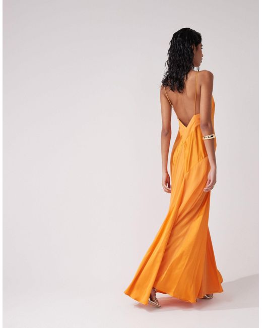 ASOS Orange Satin Cami Maxi Dress With Sheer Panel Details