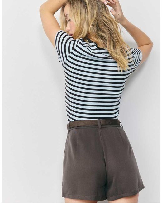 Stradivarius Gray Flowing Belted Shorts