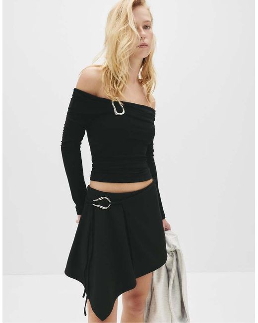 Pull&Bear Black Buckle Sarong Mini Skirt