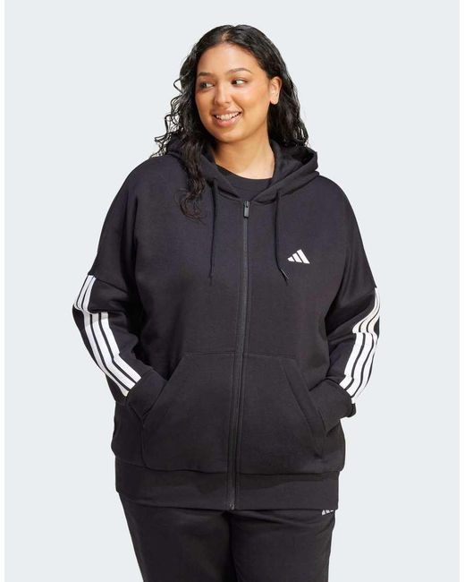 Adidas Originals Blue Essentials 3-Stripes Full-Zip Fleece Hoodie (Plus Size)