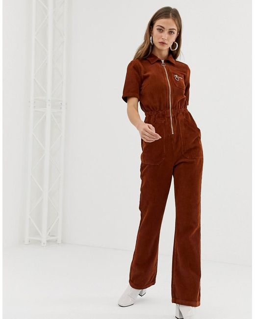 ASOS Brown Cord 70s Boilersuit With Flare