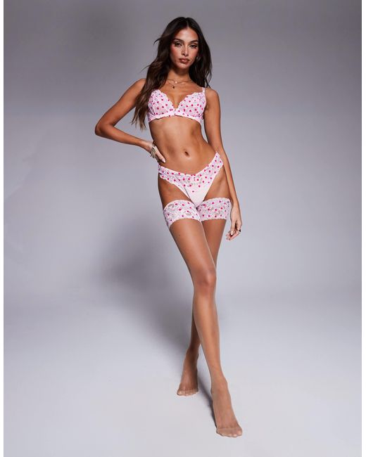 Ann Summers Pink Ann Summer Sexy Lace Flocked Heart Non Padded Plunge Bra