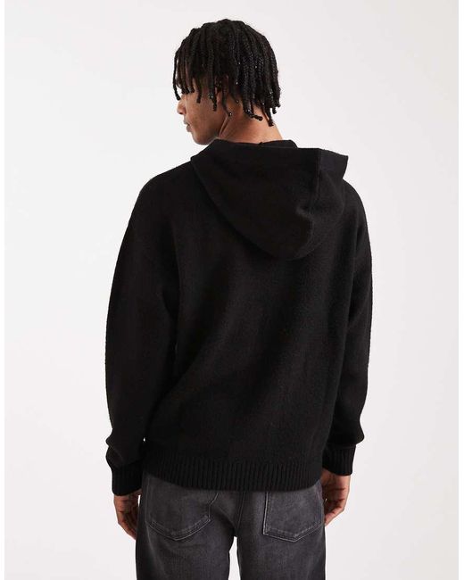 Jack & Jones Black Fluffy Knitted Hoodie for men