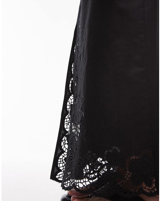 TOPSHOP Black Cutwork Trim Midi Skirt