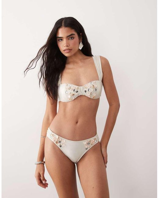 ASOS Brown Pearlescent Bikini Top With Shell Detail