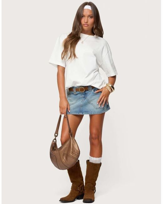 Edikted Blue Tory Western Denim Mini Skirt
