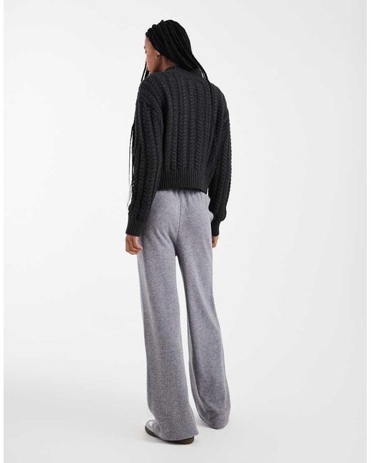 Threadbare White Mock Knit Wide Leg Sweatpants With Seam Detail