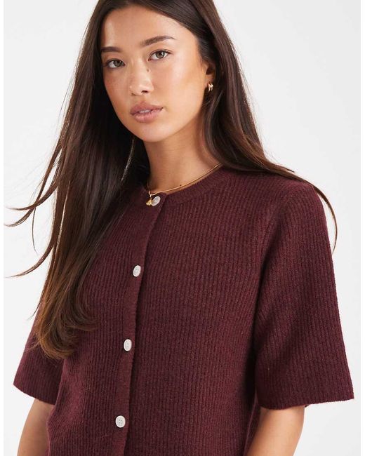 Pieces Red Soft Knit Short Sleeve Cardigan