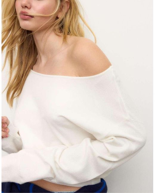Stradivarius Blue Boat Neck Knit Jumper