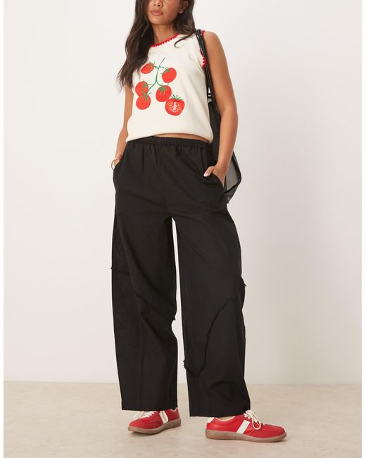 ASOS Black Linen Blend Pull On Barrel Leg Trousers With Raw Seam Detail