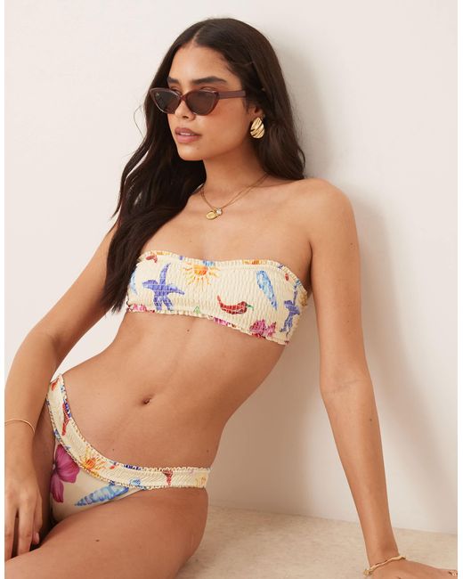 ASOS Brown May Shirred Bandeau Bikini Top