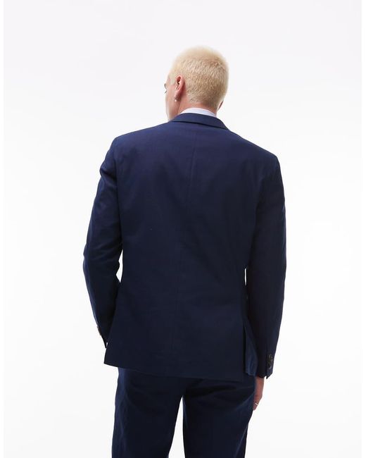 Topman Blue Double Breasted Linen Blend Blazer for men